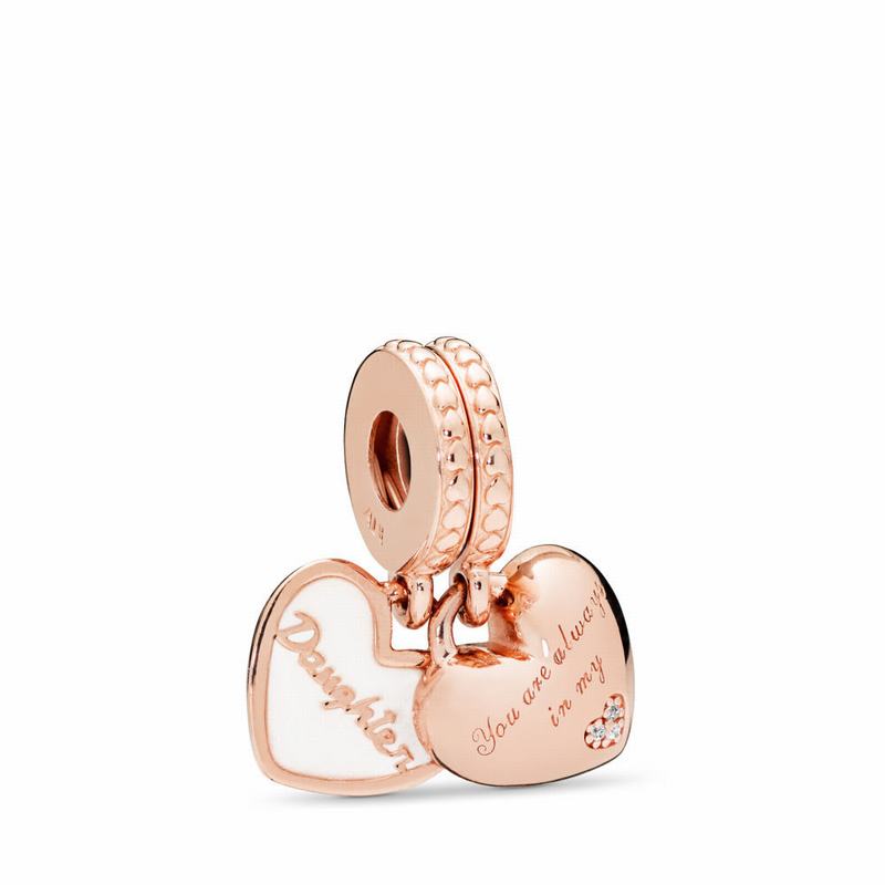 Pandora Rose™ Mother & Daughter Hearts Dangle Charm Ireland - Pandora Rose/Enamel/Silver/Cubic Zirco